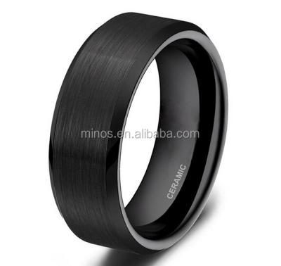 China Black Ceramic TUNGSTEN Rings For Men Women Brushed Flat Polished Beveled Edges Wedding Band Comfort Fit for sale