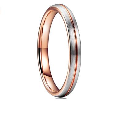 China TUNGSTEN 3mm Women's White Tungsten Ring Rose Gold Grooved Dome Brushed Wedding Engagement Band for sale