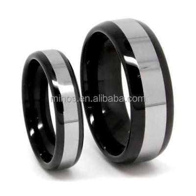 China Black Stainless Steel Tungsten Wedding Band Set , Titanium Top Matching Rings for sale