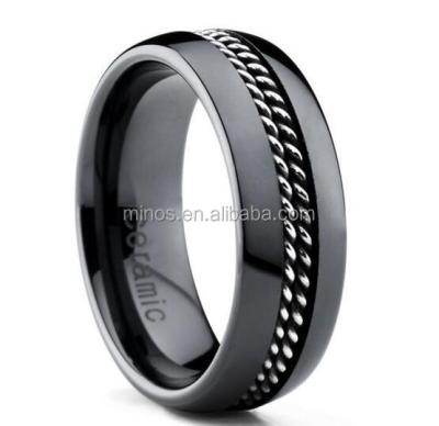 China Ring Men's wedding ring in black ceramic TUNGSTEN with two braided stainless steel, comfort fit for sale