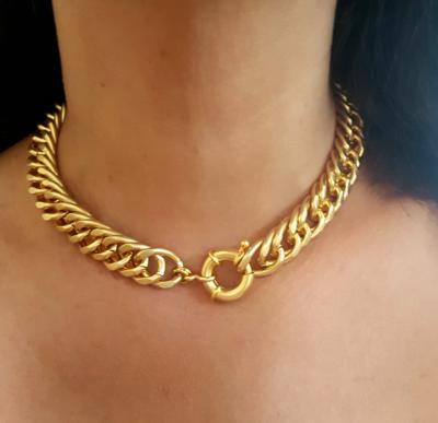 China Wholesale FASHIONABLE Thick Stainless Steel Hip Hop Cuban Link Chocker Necklace 18K Gold Plated Miami Restriction Chain Necklace For Women Men for sale