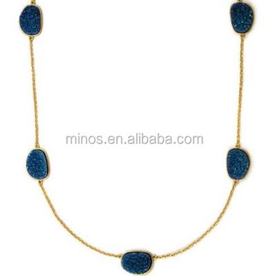 China Goldtone Colored Oval Druzy Stainless Steel Station Necklace for sale