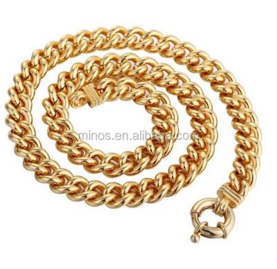 China Mens Chain Boys 10mm Heavy Brass Limit Cuban Link Necklace Yellow Gold Plated Sailor Clasp 18-36inch for sale