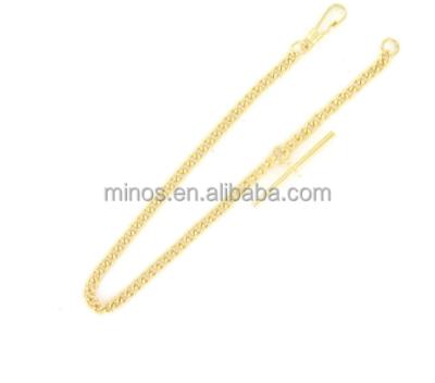 China Stainless Steel Gold Plated 9.25 Inch Simple Stainless Steel T-Bar Pocket Watch Chain for sale