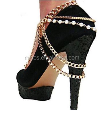 China Stainless Steel 2 Piece Goldtone Adjustable Heel Chain with Multiple Links and Beads for sale