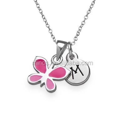 China Custom Cute Design Kid Necklace Stainless Steel Charm Necklace Jewelry Enamel Butterfly Necklace for sale