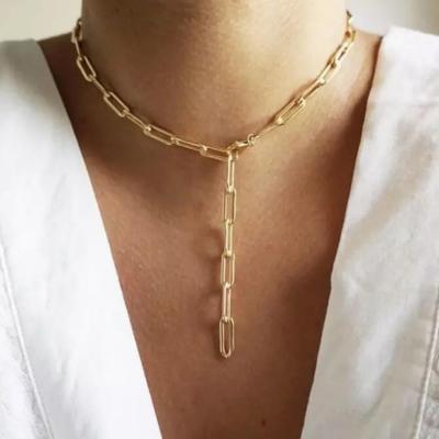 China Best Selling Flat Rectangle Gold Plated Chain Link Chain Necklace Paper Clip Necklaces for sale