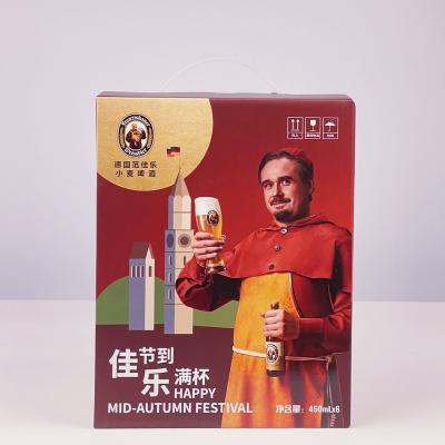 China Recyclable Festival Red Color Gift Packaging With Top Handle Corrugated Wine Box for sale