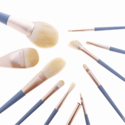 China Rounded shape+flat+smudge brush 10Pcs quality makeup makeup brush powder brush eye lip cheek makeup sky blue cosmetic makeup brush for sale