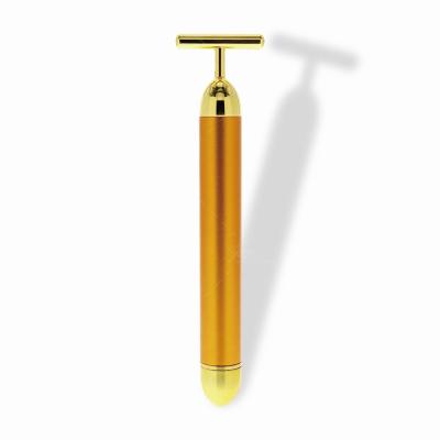 China 24k Gold Face Lift Beauty Bar Electric Facial Massager Anti Wrinkle Vibrating Lifting Skin Tightening T Shape Plated Energy Roller Stick for sale