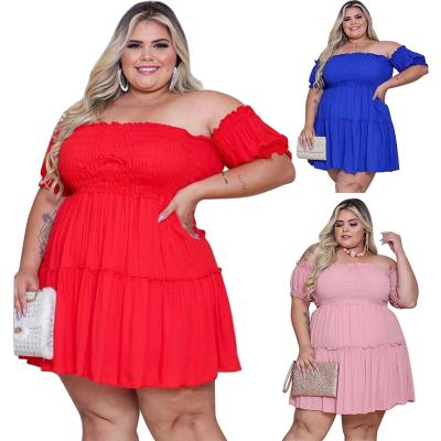 China Factory Supply Viable Fashion Women O-neck Dress Short Sleeve High Elasticity Short Sleeves Plus Size Dress for sale