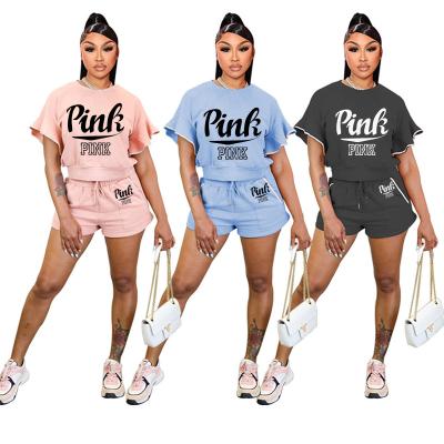 China Breathable Newcomers Short Sleeves Ruffle Jogger Set Workout Sets 2 Piece Women Short Set for sale