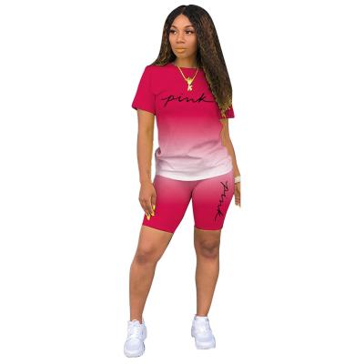 China Hot Sale Summer QUICK DRY Gradient Short Sets For Women Women Clothing Set Pink Pink 2022 2 Piece Sets for sale