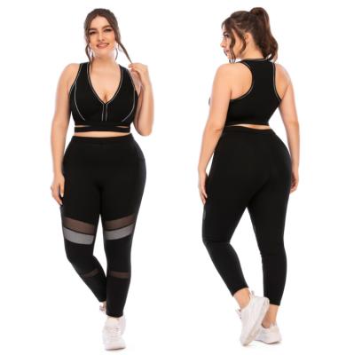 China Wholesale Custom Ladies Antibacterial Plus Size Activewear Sports Bra Gaiters 2 Pieces Gym Teams Fat Women Yoga Sets for sale