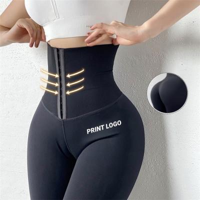 China Antibacterial 2 In 1 Women Yoga Push Up High Waist Compression Belt Trimmer Elastic Waistband Leggings With Custom Logo for sale