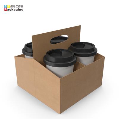 China Custom Recycled Paper Box Free Sample Materials Wine Box Carrier Cheap Portable Handle Corrugated Coffee Paper Packaging Carrier for sale