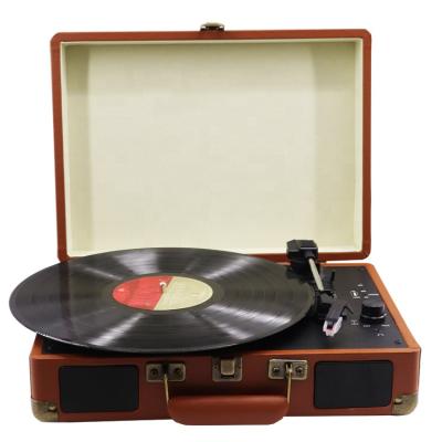 China Retro Wooden Turntable Leather Turntable 3 Speed ​​PU Turntable Player Suitcase High Fidelity Wood And Vinyl Record Player for sale