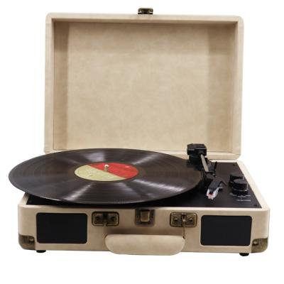 China USB Retro Player Wooden Variable Speed ​​Turntable Portable Suitcase Record Player Vinyl Turntable for sale