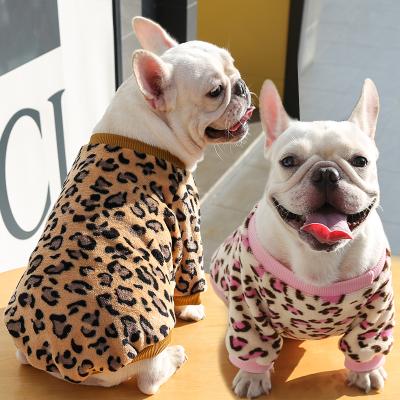 China Winter Autumn French Bulldog Pets Mid-Leopard Printing Biped Clothes Viable Warm Cat Jacket Pet Pajamas Clothes for sale