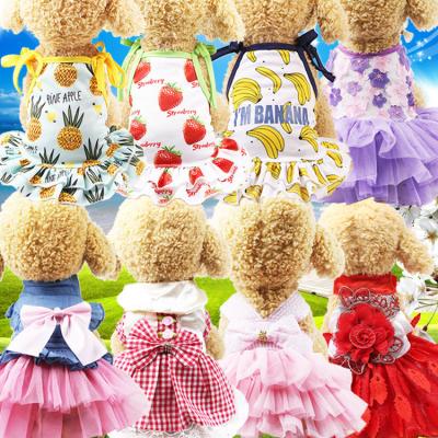 China Stocked Dog Clothes Cat Summer Princess Fruit Skirt Dog Dress Pet Clothes Breathable Cool Pet Clothes Supplies Spring for sale