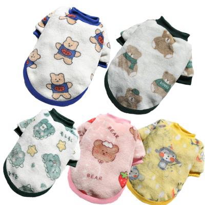 China Small and Medium Dogs Cats Clothes Sustainable Strawberry Warm Bears Printing Flannel Pet Winter Supplies for sale