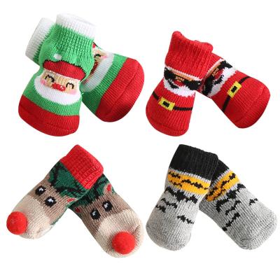 China Pet Stocked Anti-Slip Knit Christmas Dog Socks Cat Socks With Reinforcement Rubber Dog Paw Protector For Small Dogs Cats for sale