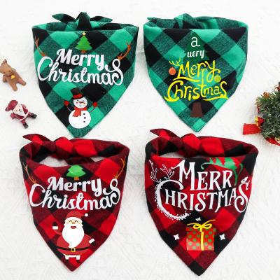 China Reversible Plaid Stocked Painting Custom Pet Cat Dog Christmas Bandana Cotton Adjustable Washable Triangle Scarf for sale