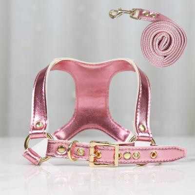 China Pet Supplies Factory Direct Wholesale Custom Luxury PU Leather Dog Harness And Leash For Small Medium Pets for sale