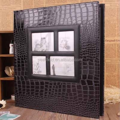 China 4x6 600 handmade black leather cover photo album pocket diy photo album for sale