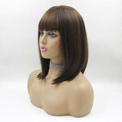 China Body Wave Short Straight Bob Wigs With Bangs Ombre Brown Gold Natural Synthetic Hair For Women Cosplay Daily Heat Resistant Fiber Wigs for sale