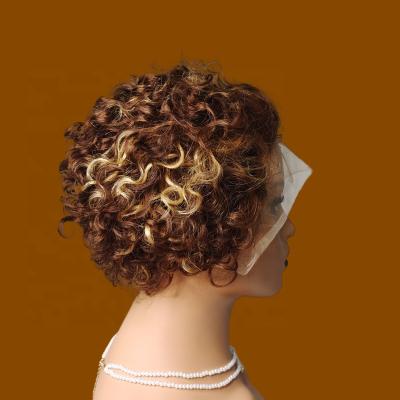 China Bob Human Hair Curly Lace Front Wig For Women Highlight Color Short Pixie Cut Wig Water Deep Wave Water Wave Popular Afro Lace Wig for sale