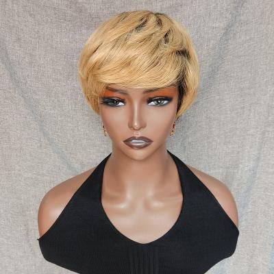 China Short Straight Bob Pixie Cut Wig Human Hair Body Wave Wig With Bangs For Cheap Color Women Brazilian Hair Wig Under $50 for sale