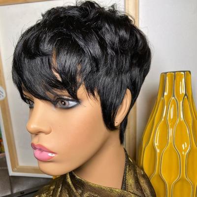 China Body Wave Short Bob Wigs Red Burgundy 99J Pixie Cut Human Hair Wigs With Bangs For Women Color Remy Brazilian Hair Cheap Under $50 for sale