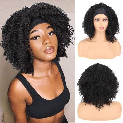 China Silky Straight Afro Kinky Curly Short Bob Curly Wigs Headband 12inch Wigs For Women Glueless Synthetic Hair Women's Headband Wig Female for sale