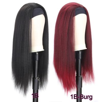 China Silky Straight Yaki Wave Hairband Synthetic Wig Glueless Wigs For Women Heat Resistant Fiber Hair Red Color Women's Headband Wig for sale