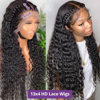 China Body Wave 13x4 Lace Up Deep Wave Frontal Wig Water Wave Lace Front Wigs Pre Plucked 30 Inch Curly Hair Wig for sale