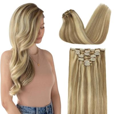 China Body Wave Clip In Hair Extensions Balayage Ash Blonde To Gold 120g 7pcs Platinum Blonde 20 Inch Remy Human Hair for sale