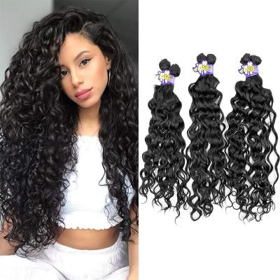 China Silky Straight Water Wave Bundles Synthetic Wigs High Temperature Fiber Hair Weaves 6 Bundles Natural Black Hair Extensions 16 18 20 Inches for sale