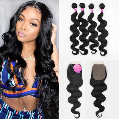 China Silky Straight Body Wave Wave Bundles Synthetic Wig Hair Extensions Heat Resistant Hair Weave Bundles With Closure 4 Bundles 20 22 Inches Wigs for sale