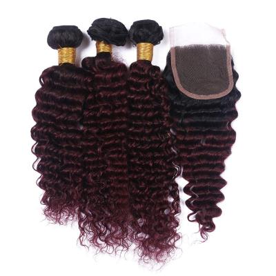 China Straight Double Wave Temple Virgin Indian Hair, Colored Red Deep Wave Hair With Closure, Indian Hair Mix Bulk Extension for sale