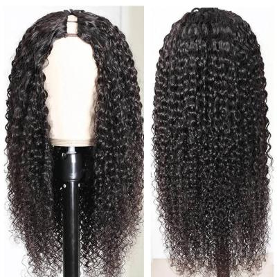 China Wholesale Washable Long Curly Wave Hair Dark Brown Virgin Indian Indian Wigs, Full Machine Made Curly Wave None Lace U Part Wigs for sale