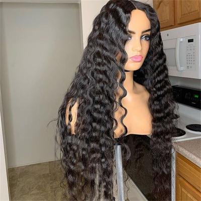 China Cheap Price Deepwave 120-150 Density Cheap Price Full Lace Wig, Hd Headband 28-30 Inch Virgin Hair Wig, Hd Full Lace Cuticle Aligned Wig for sale