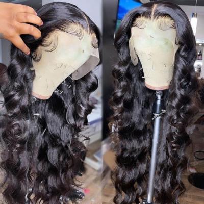 China Body Wave Pre Plucked 24 Inch Virgin Brazilian Hair Closure Wigs , Glueless Body Wave Full Lace Wig 180 Density Ready To Ship for sale