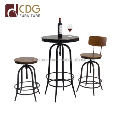 China Highly Adjustable Industrial Heavy Duty Rustic French Bar Table Antique Bistros Bar Counter Nightclub Metal Stools Bar Table Chairs for sale