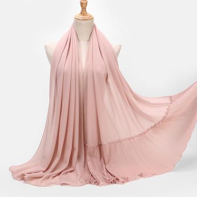 China Muslim Hijab Women Adult Woman Solid Bubble Long Scarf Hot Islamic Headwear High Quality Wholesale Muslim Shawls Pleated Chiffon Crepe Hijabs for sale