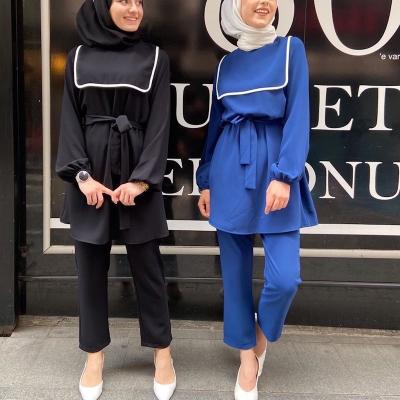 China Polyester 2022 new design loungewear muslim tops and crepe pants two piece set for sale