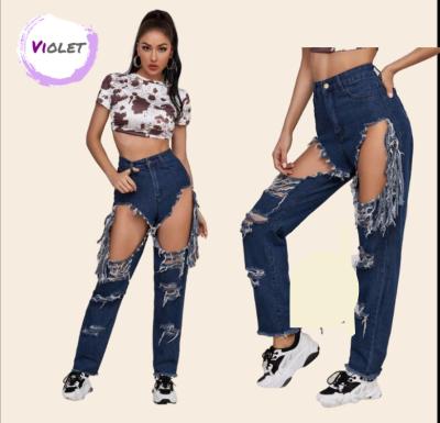 China QUICK DRY Women Loose Straight Mom Ripped Jeans Pants 2021 for sale