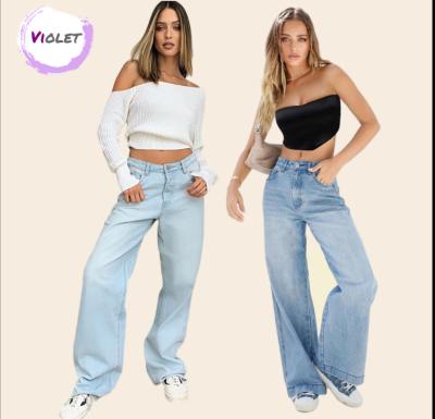 China QUICK DRY custom logo loose wide leg bottoms classic blue women jeans pants 2021 for ladies bottom loose jeans for sale