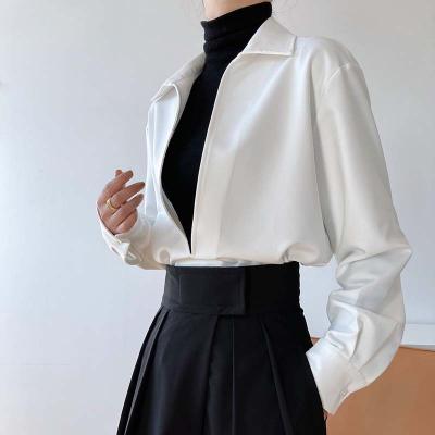 China Korea Fashion Clothes V-Neck Long Sleeve Drop Tops Female Equipment Breathable Solid Base Mujer White Blouse For Women for sale