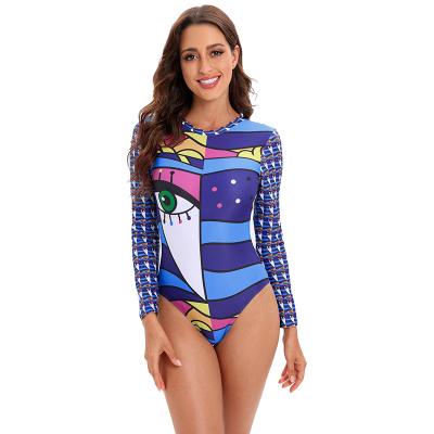 China Breathable Ladies Printed New Design Super Micro Hot Open Fashion Show Swimwear Long Sleeve One Piece Bikini for sale